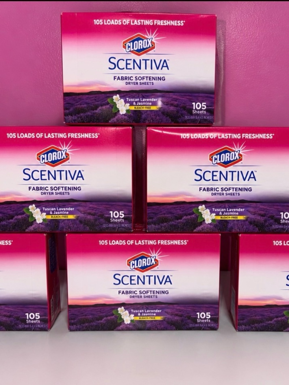 6 Pack Clorox Scentiva Dryer Sheets Tuscan Lavender Jasmine 105 Ct New